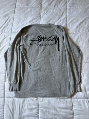Stussy Vancouver Long Sleeve Tee - Gray with Black Logo